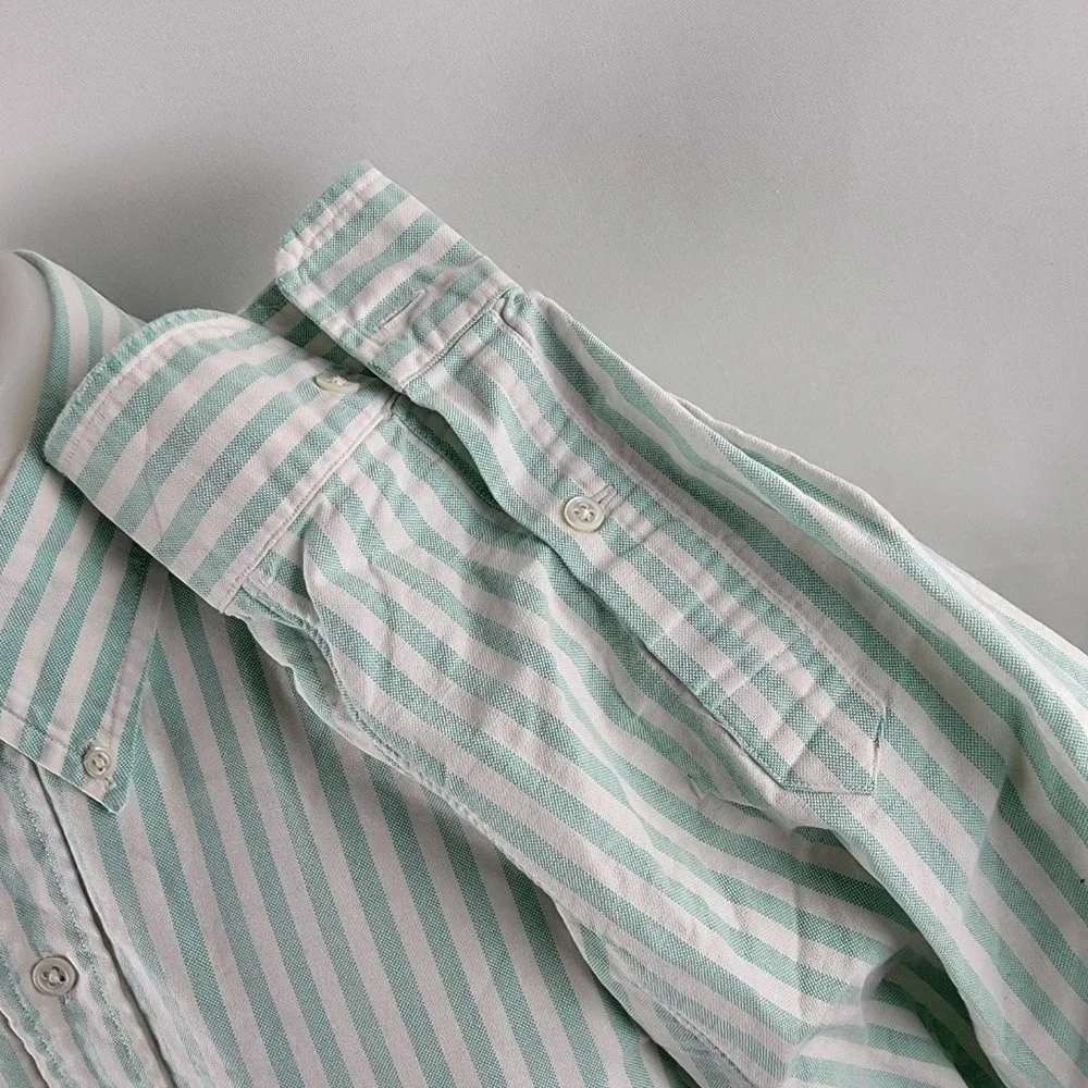 Ralph Lauren Men's Light Green and White Striped Button-Down Shirt